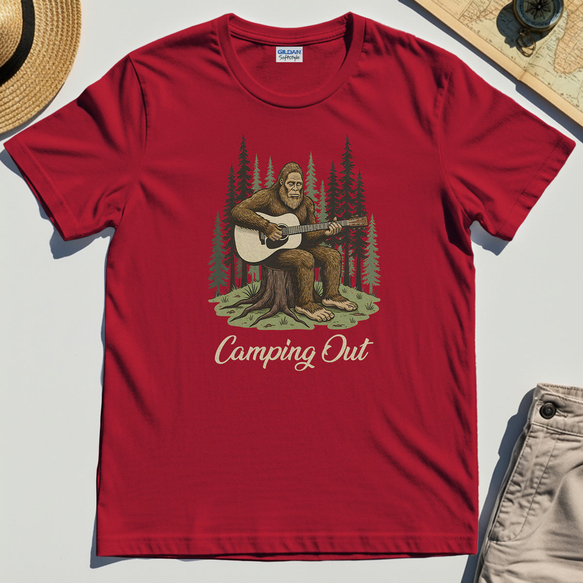 "Camping Out" Funny Bigfoot Camping T-Shirt 7
