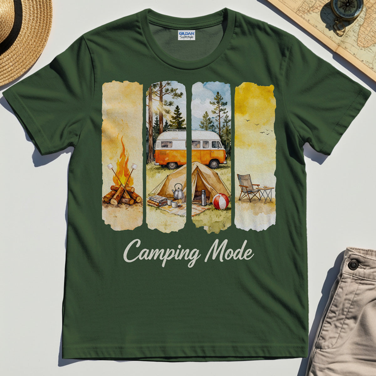Van Life and Campfire Graphic Tee, Watercolor Campfire and Tent Graphic T-Shirt For Outdoor Lovers 4