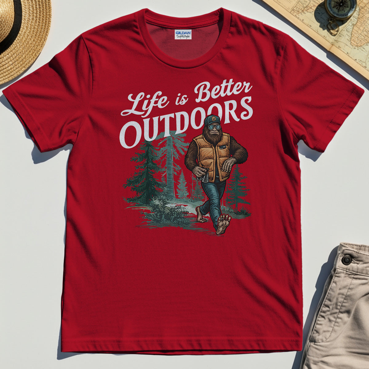 Bigfoot Life Is Better Outdoors T-Shirt, Retro Camping Graphic Tee for Outdoor Adventurers 7