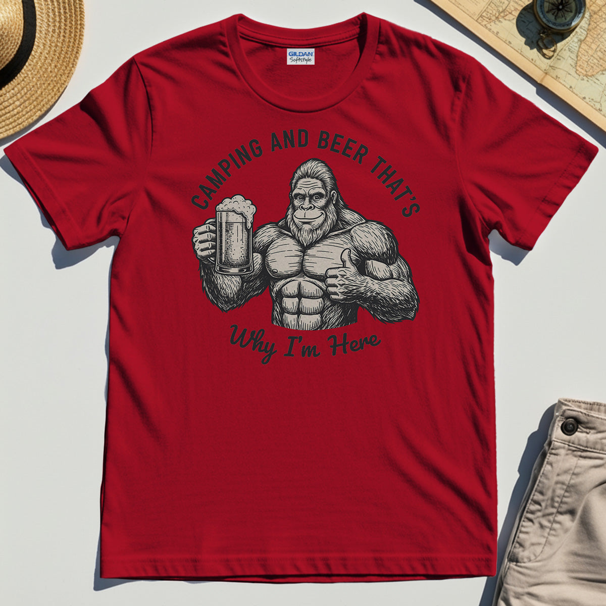 "Camping and Beer That’s Why I’m Here" Funny Bigfoot Camping T-Shirt 7