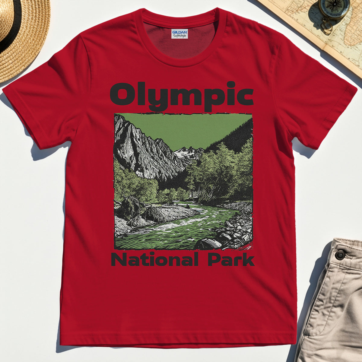 Olympic National Park Shirt, Vintage Mountain River Scene Tee For Outdoor Adventure Campers 7