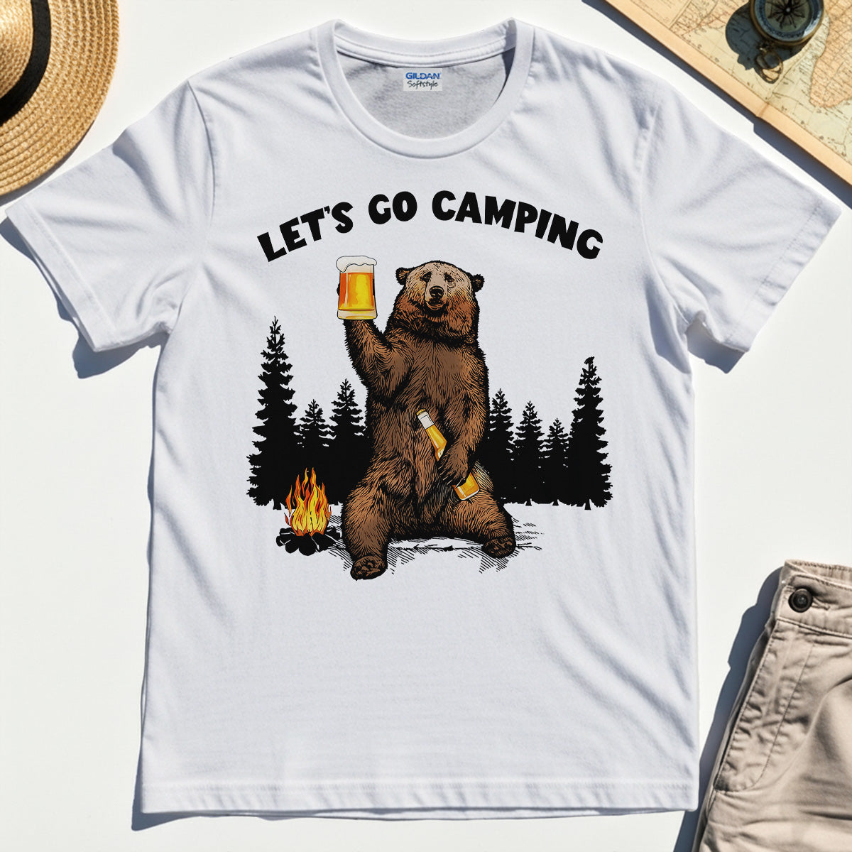 Let’s Go Camping Shirt, Funny Beer Drinking Bear Graphic Tee For Outdoor & Camping Lovers 8