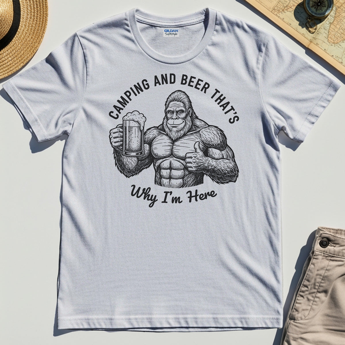 "Camping and Beer That’s Why I’m Here" Funny Bigfoot Camping T-Shirt 8