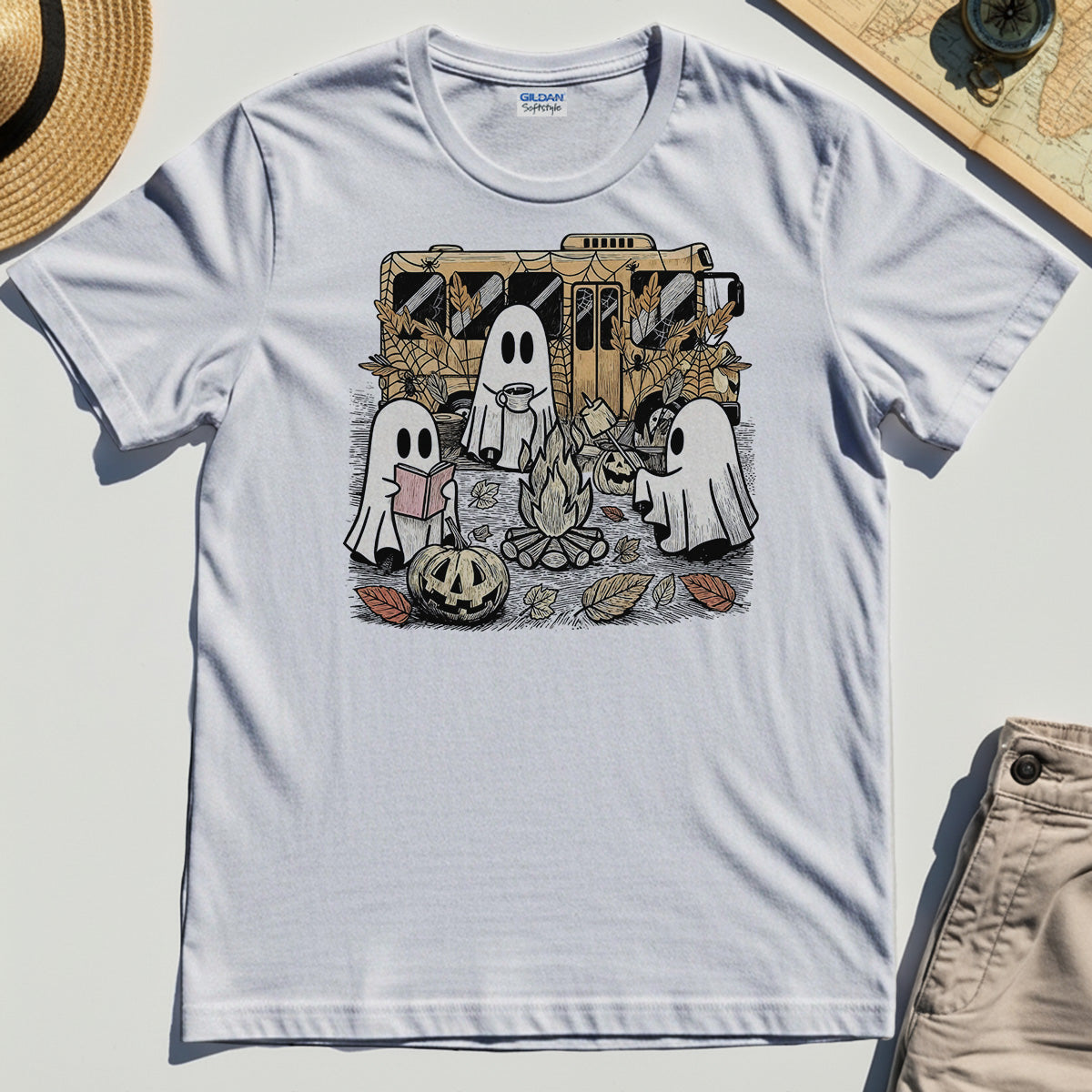Cute Ghost Campfire Halloween Shirt 8