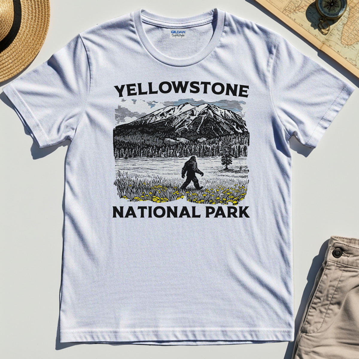 Yellowstone National Park T-Shirt, Bigfoot Hiking Graphic 8