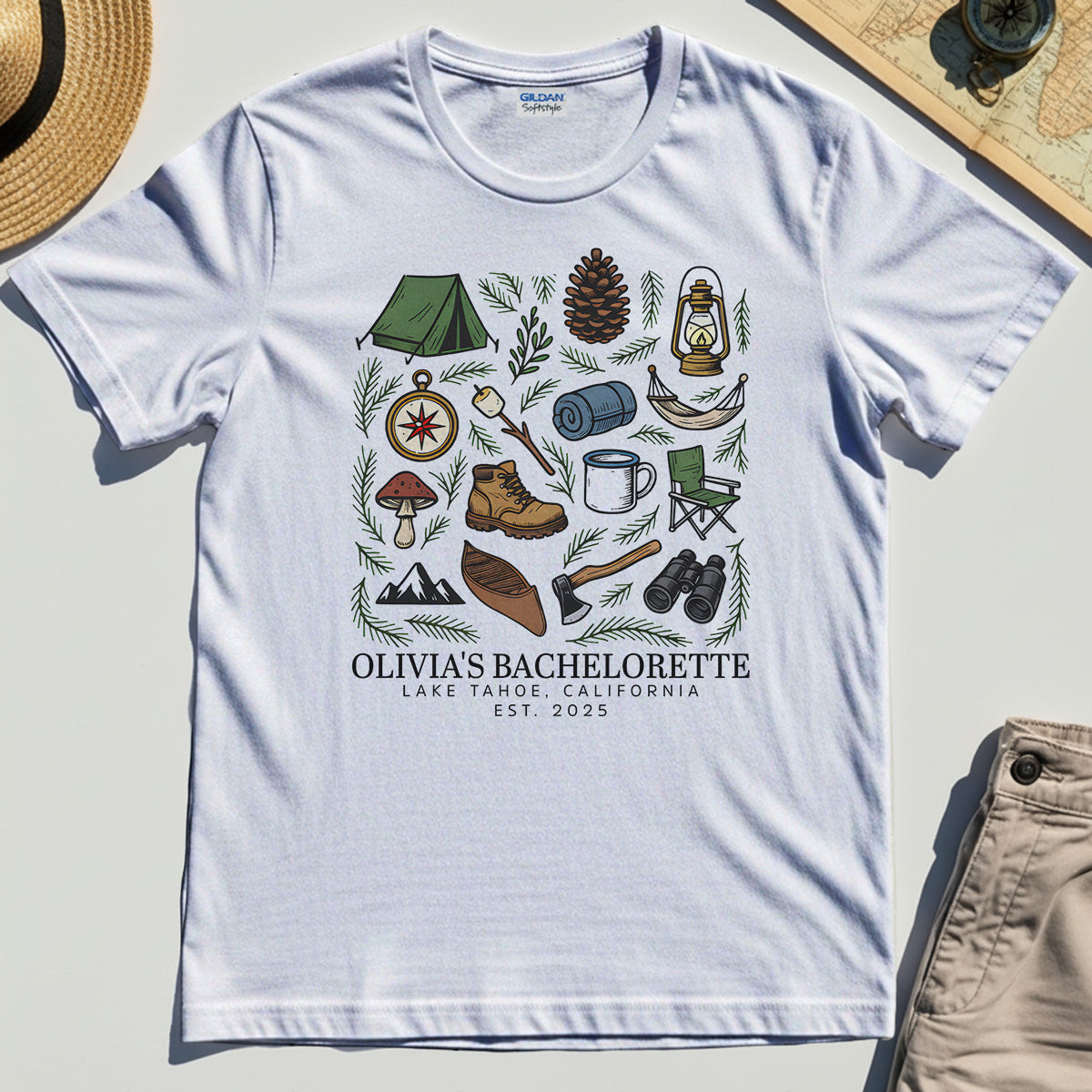 Bachelorette Camping Trip T-Shirt, Bride Tribe Camping Trip Shirt For Lake Tahoe 1