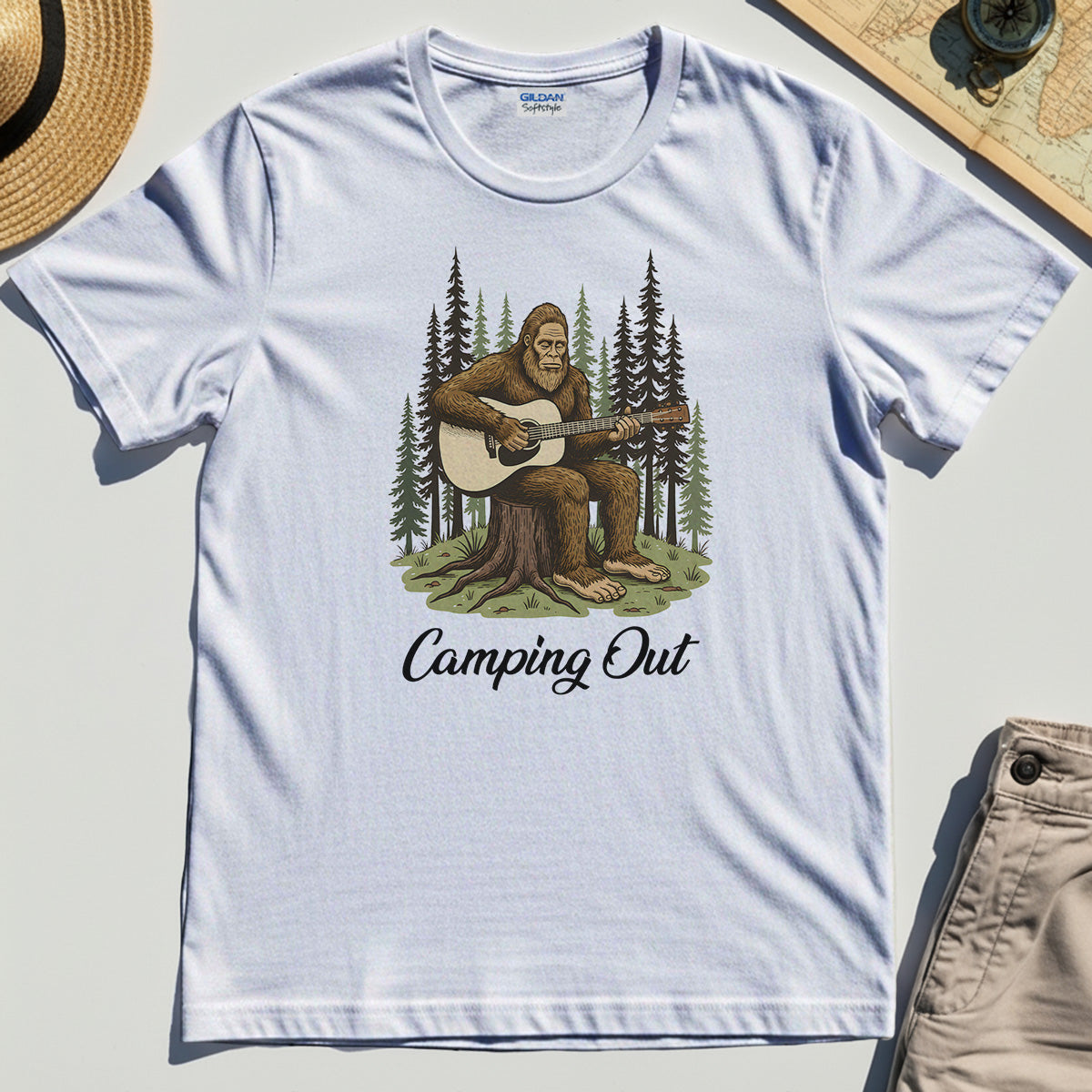 "Camping Out" Funny Bigfoot Camping T-Shirt 8