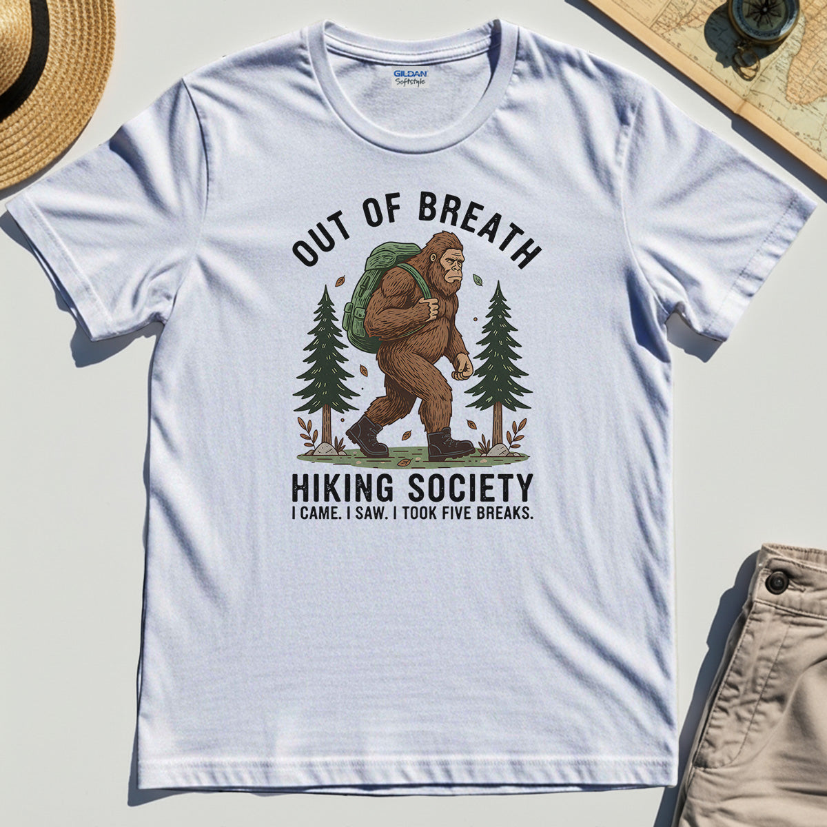 Out of Breath Hiking Society T-Shirt, Funny Sasquatch Outdoor Camping Tee 8