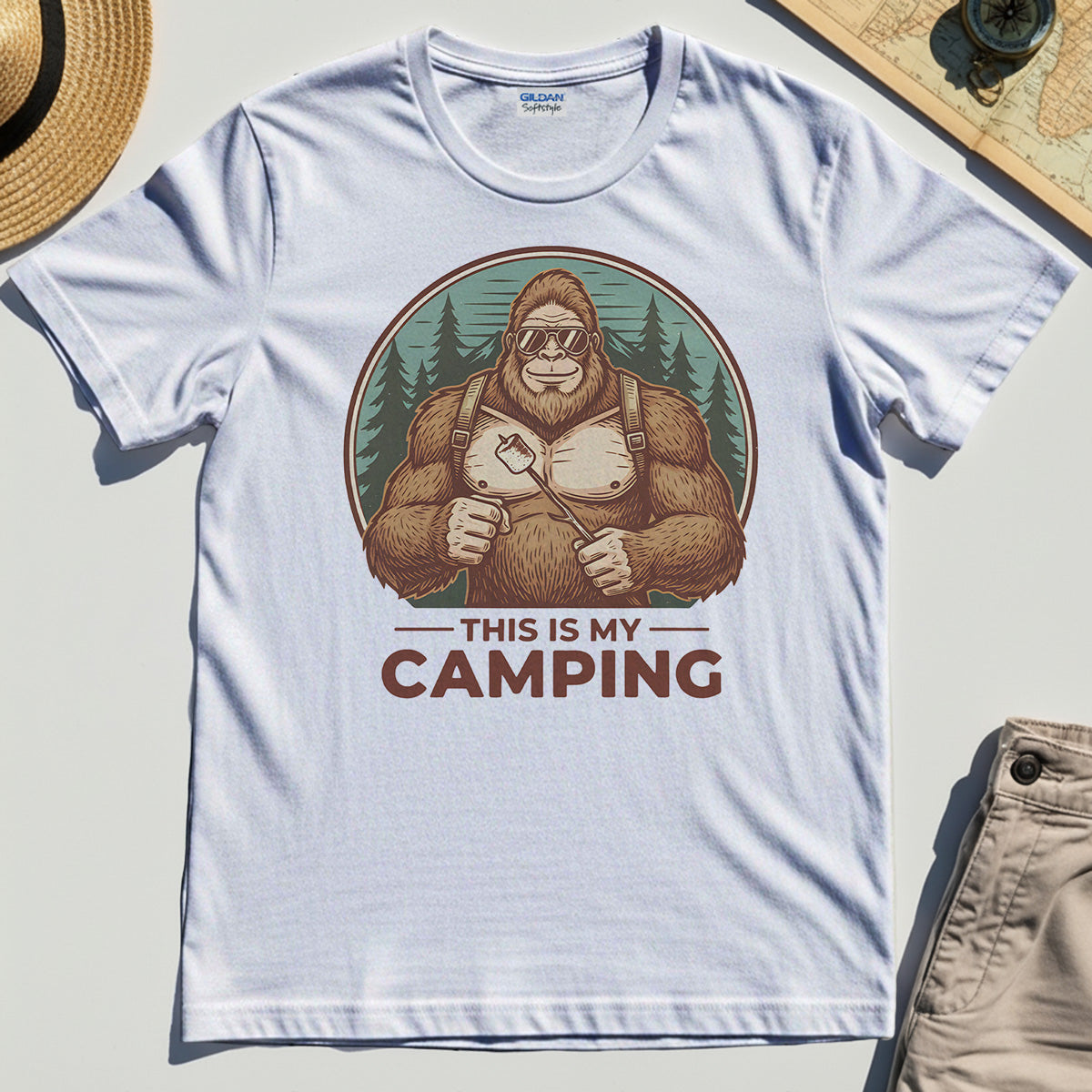 Funny Bigfoot Camping T-Shirt "This Is My Camping”, Sasquatch With Marshmallow Tee 8