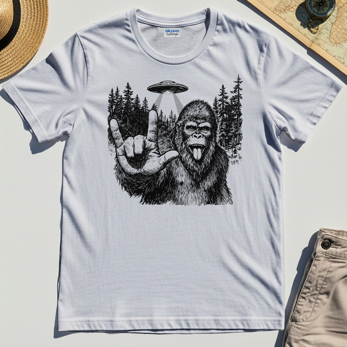 Funny Bigfoot Rock On T-Shirt 8