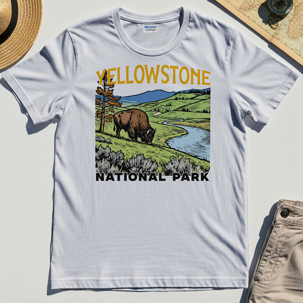 Yellowstone National Park Shirt, Vintage Bison Landscape T-Shirt For Nature & Travel Lover 8