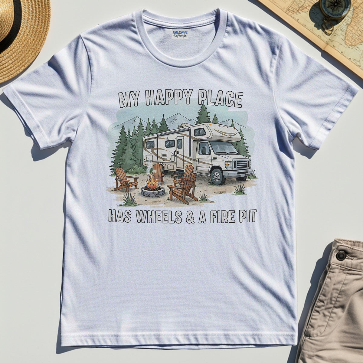 My Happy Place Has Wheels & A Fire Pit Shirt 8