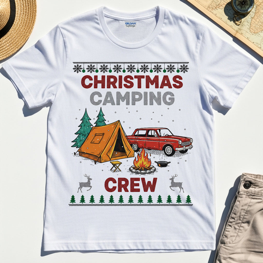 Retro Red Car Cream Christmas Camping Crew T-Shirts