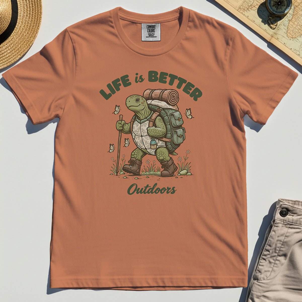 Outdoor Lovers Comfort Tee – Life Is Better Outdoors, Funny Hiking Turtle Graphic Comfort Color Tee 8