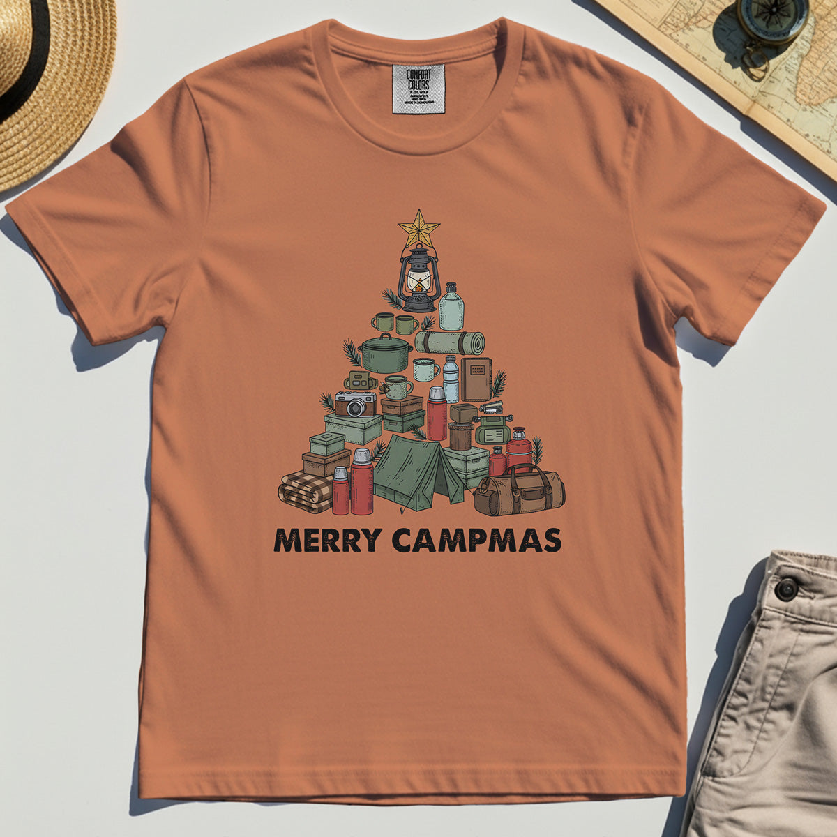Camping Christmas Tree Comfort Color Tees, Merry Campmas Gift Tees For Campers & Nature Lovers 8